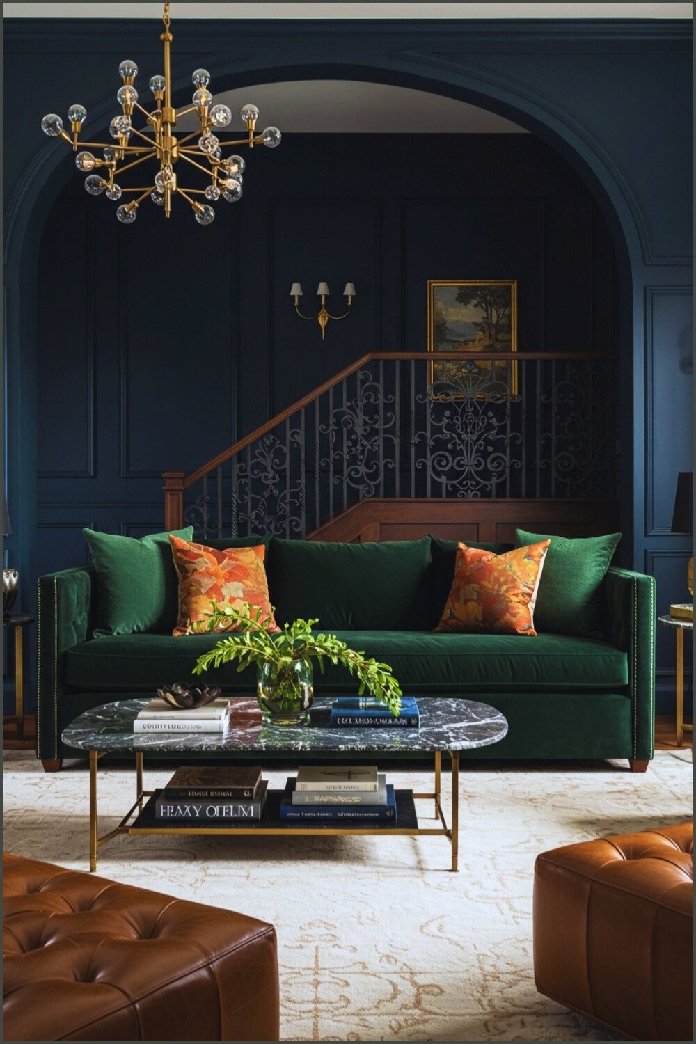 Navy Living Room Arched Design