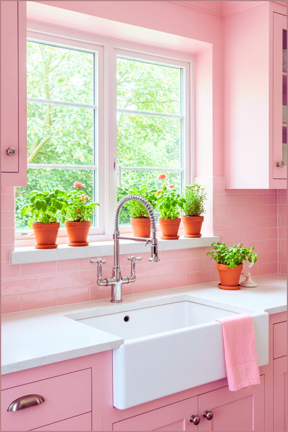 Pink Sink Wall Vignette Color