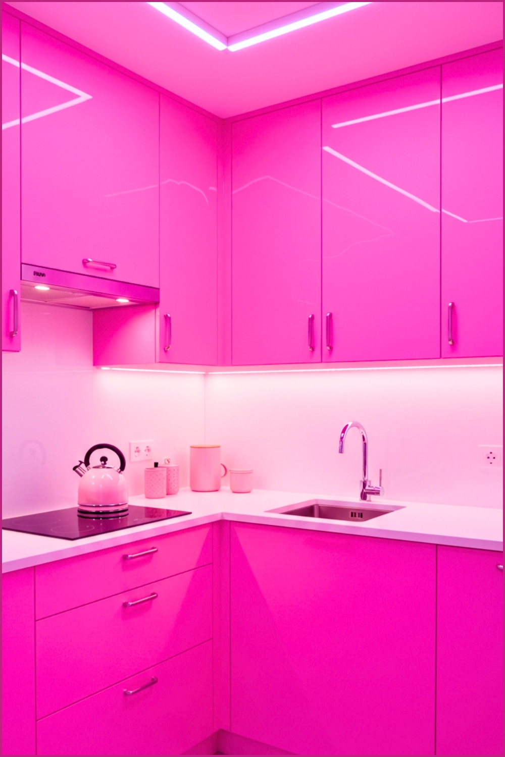 Pink U Shaped Micro Kitchen