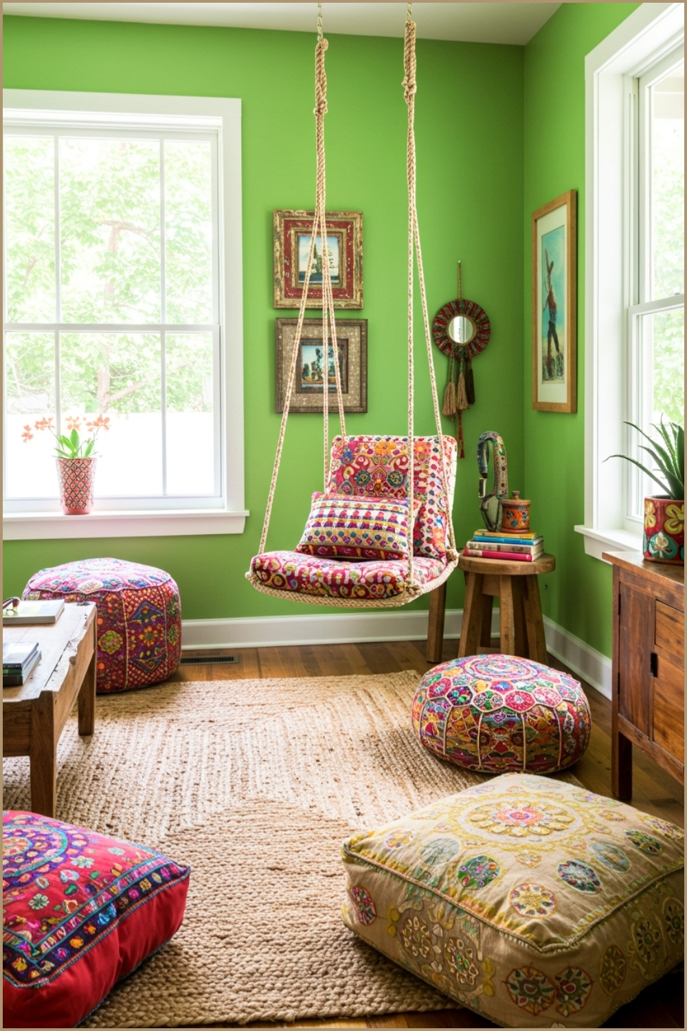 Playful Bohemian Living Room Corner Bright Walls