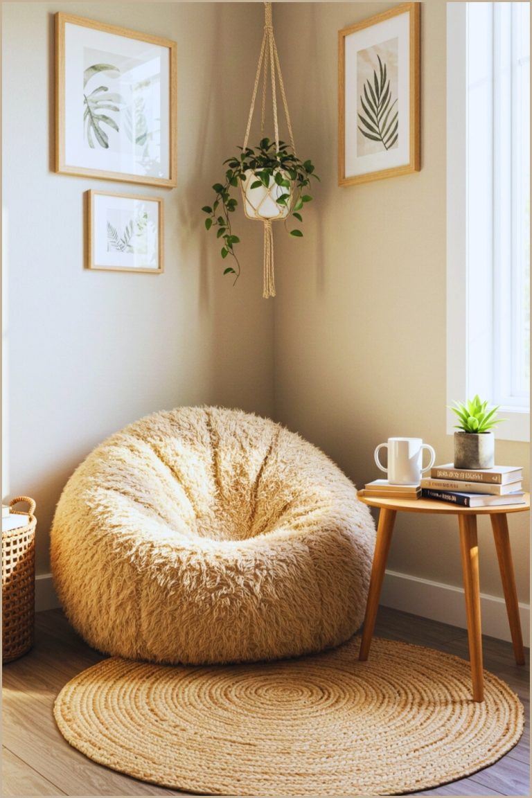 Reading Nook Fluffy Beige Bean Bag