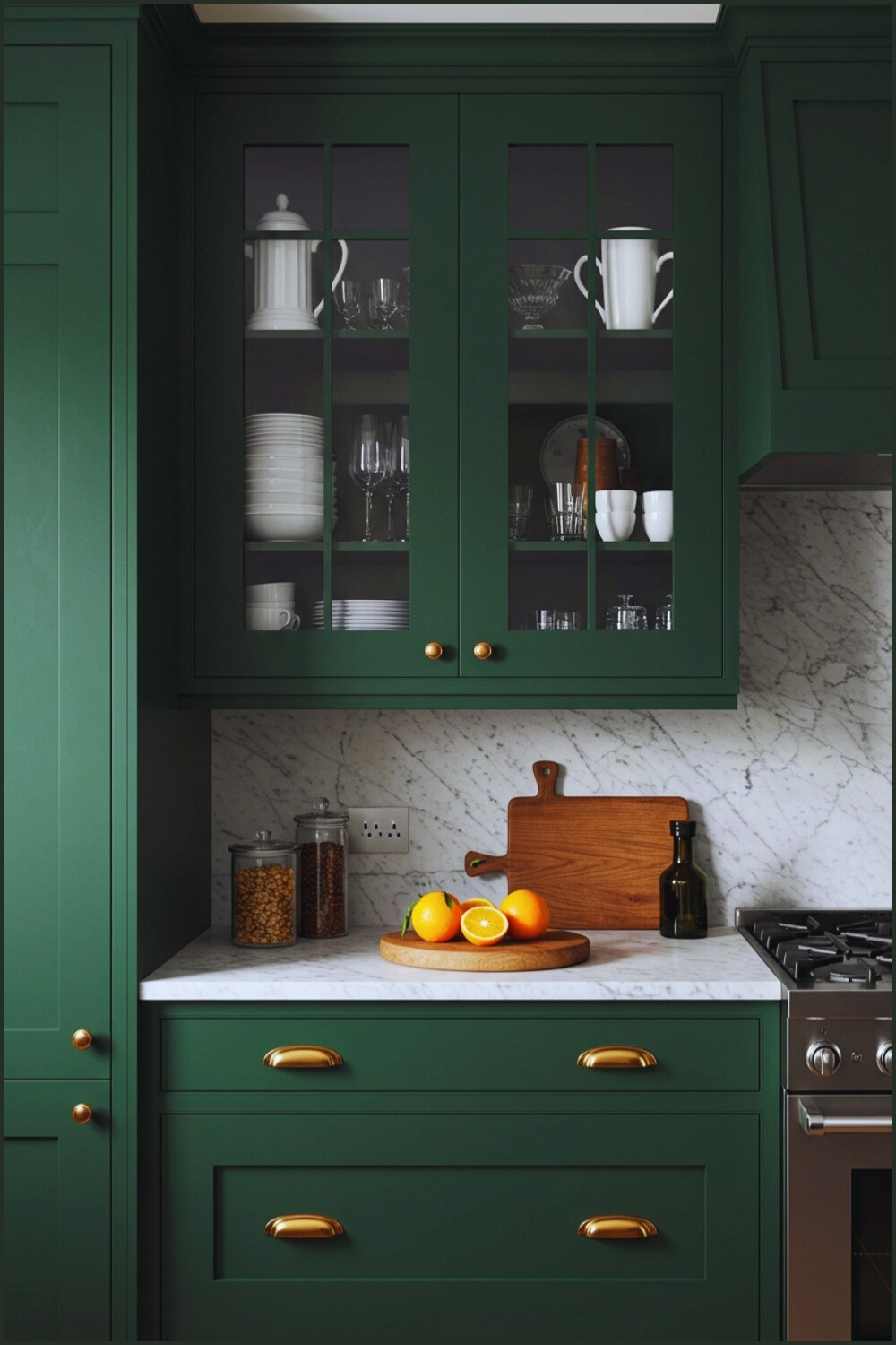 Refined Green Cabinets Brass Handles