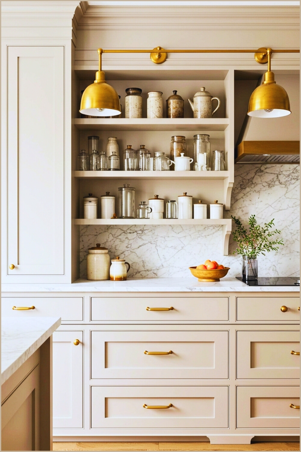 Refined Kitchen Neutral Cabinets Brass Handles