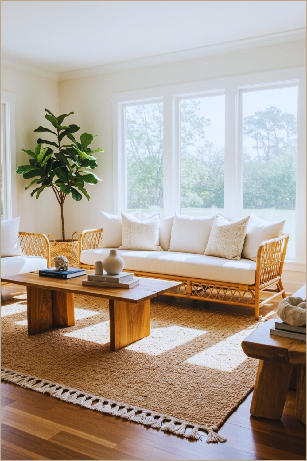 Relaxed Boho Living Room Rattan Sofas And Tables