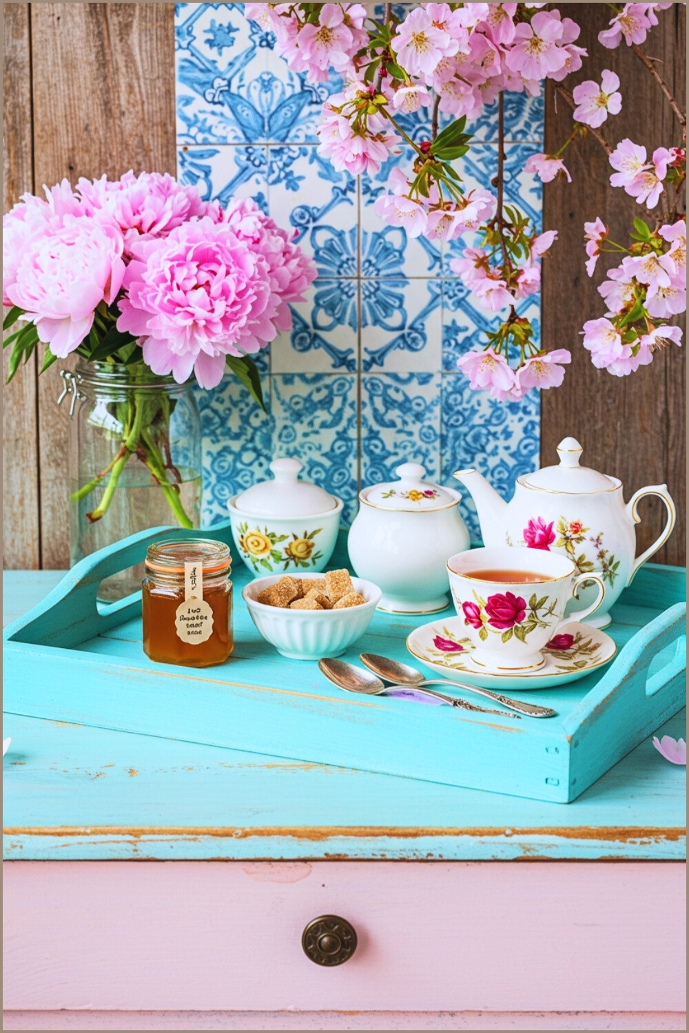 Romantic Shabby Chic Tea Tray Turquoise