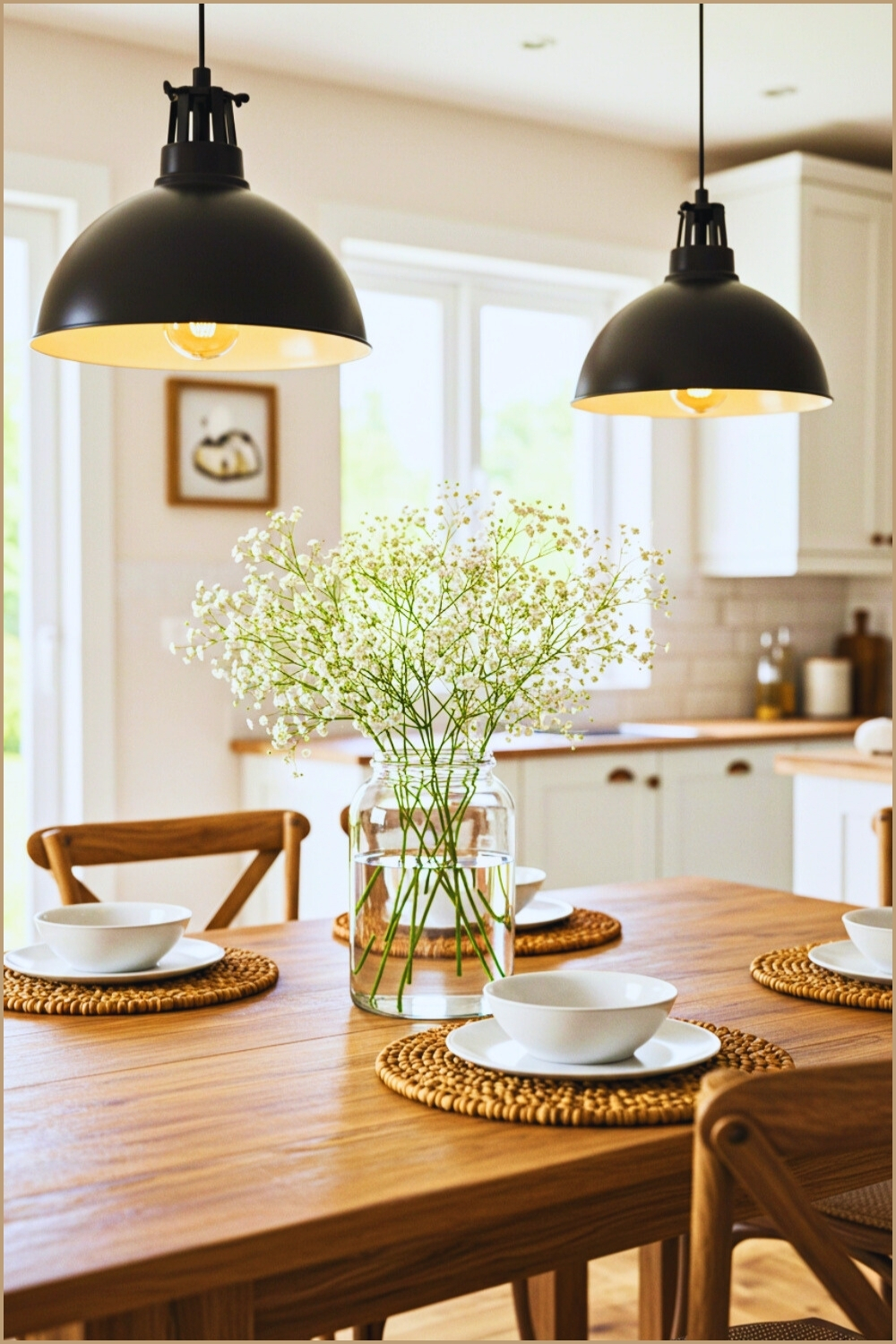 Rustic Dining Space Wooden Table Woven PlacematsRustic Dining Space Wooden Table Woven Placemats
