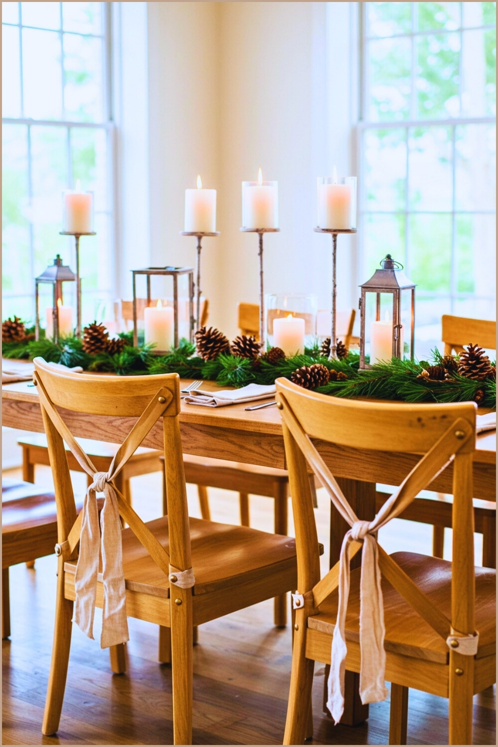 Rustic Elegant Dining Table Wooden Chairs Ribbons