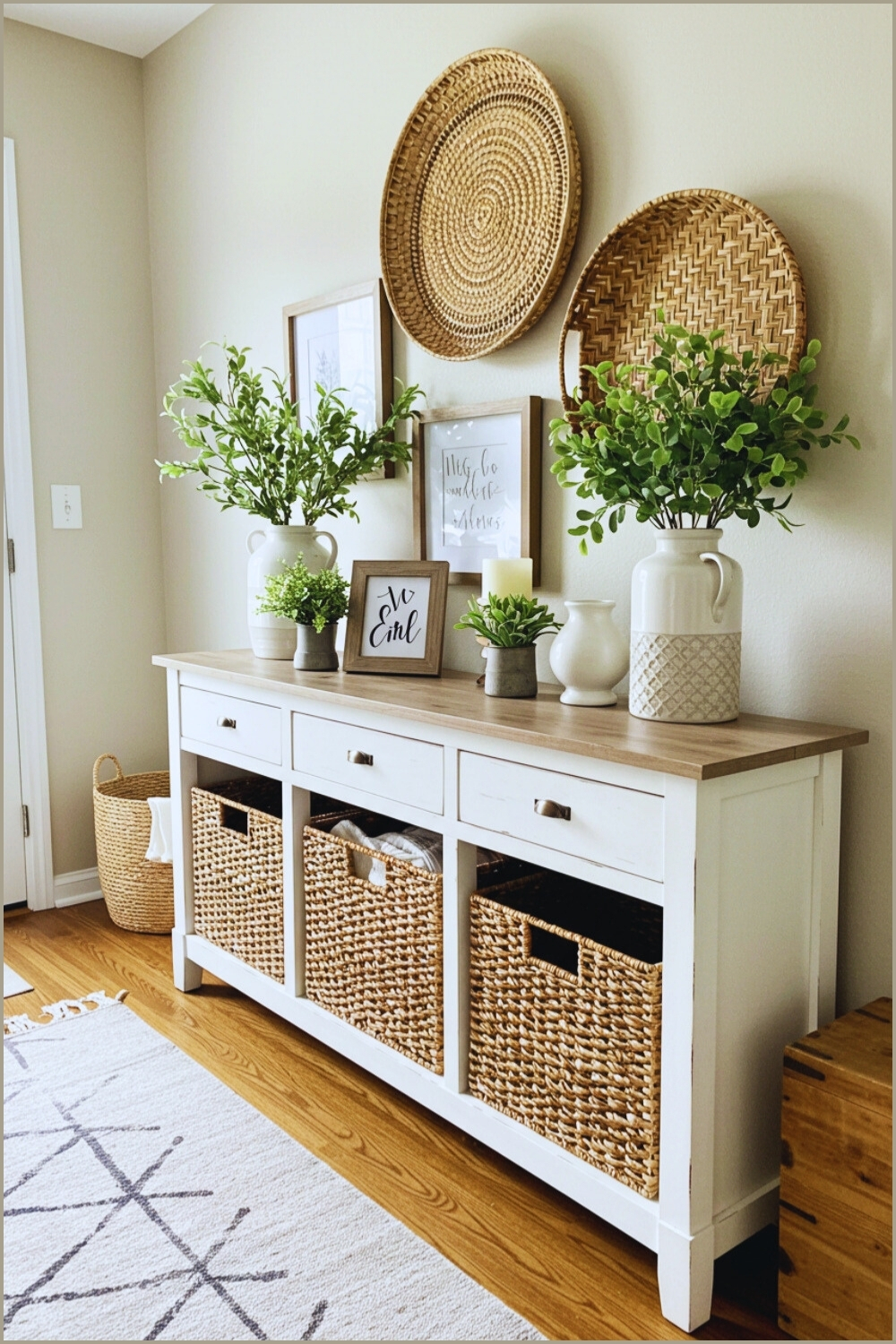 Rustic Farmhouse Entryway White Console Table