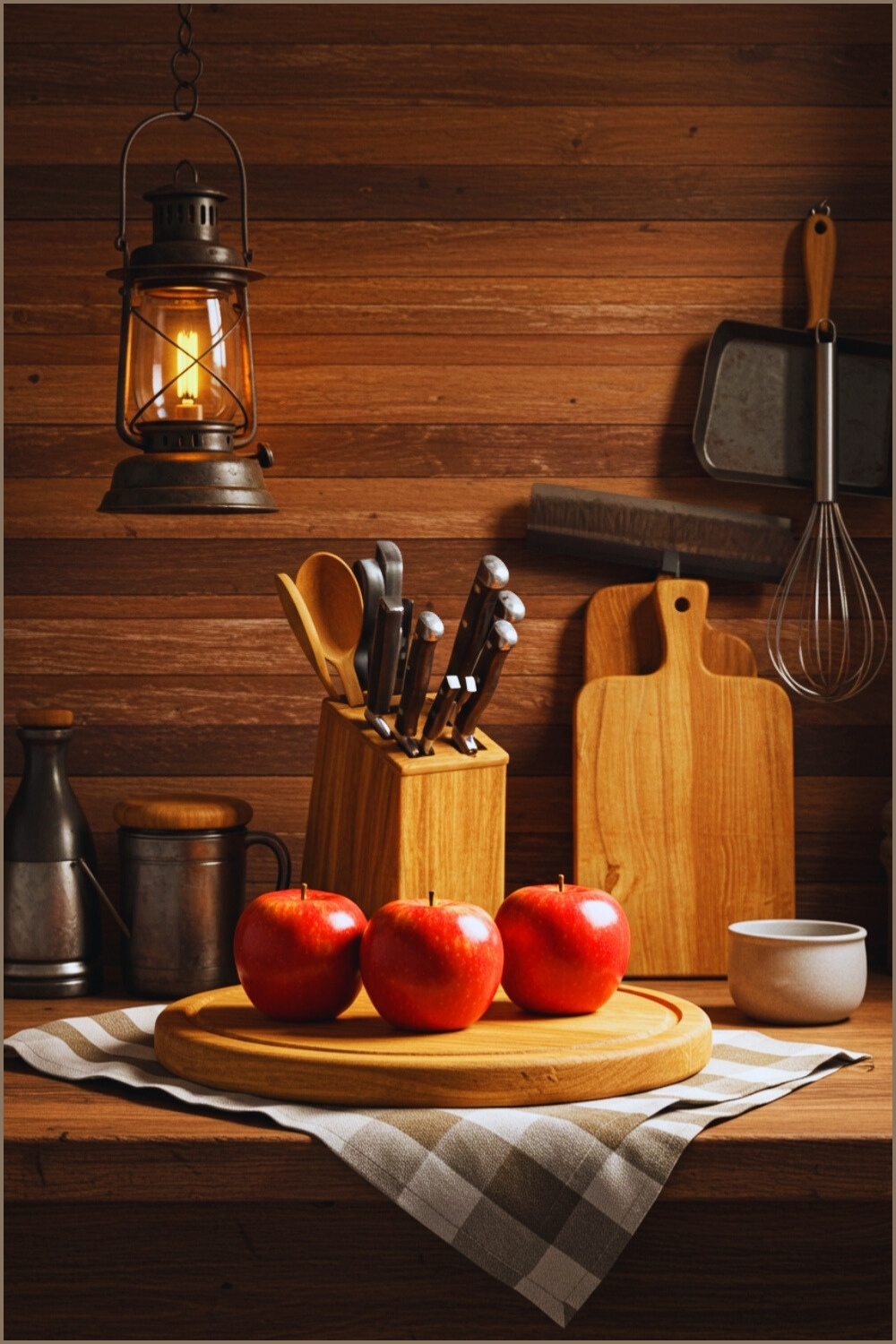 Rustic Kitchen Backdrop Hanging Lantern