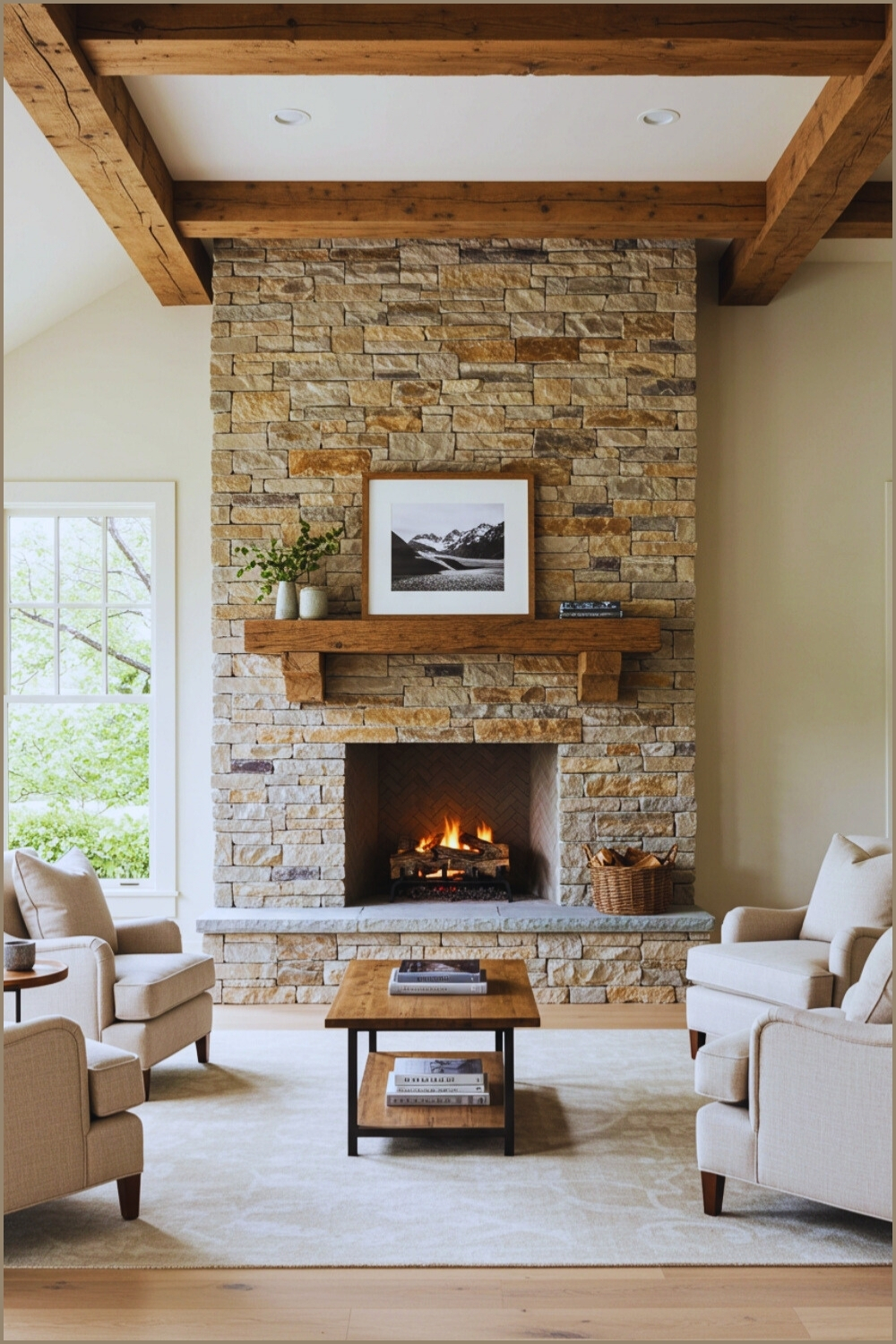 Rustic Living Room Striking Stone Details