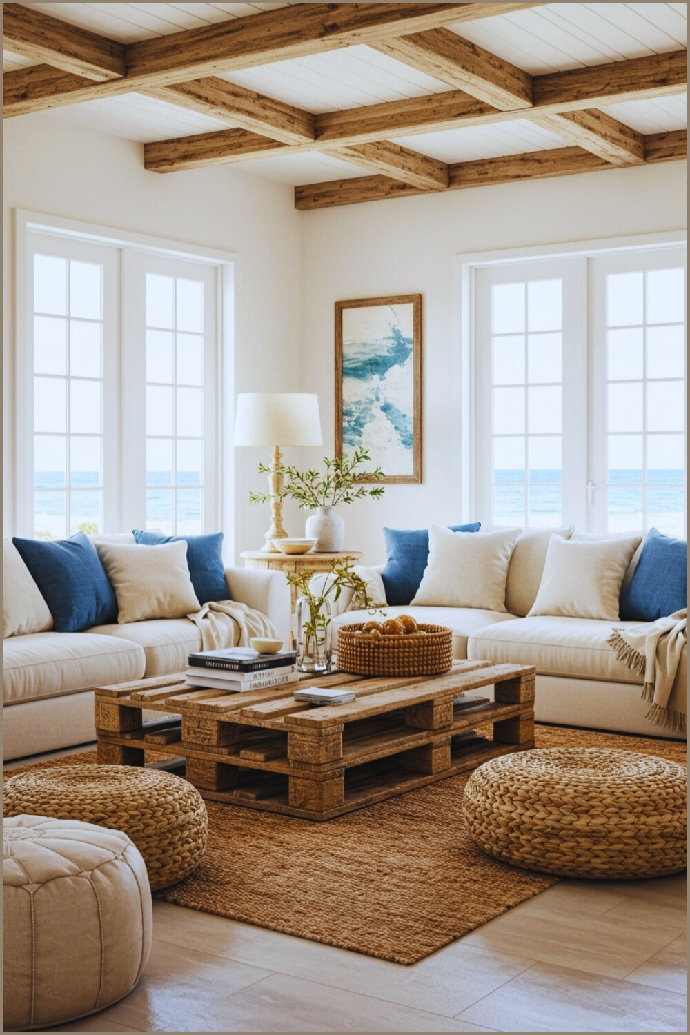 Rustic Mediterranean Boho Living Room Wooden Beams