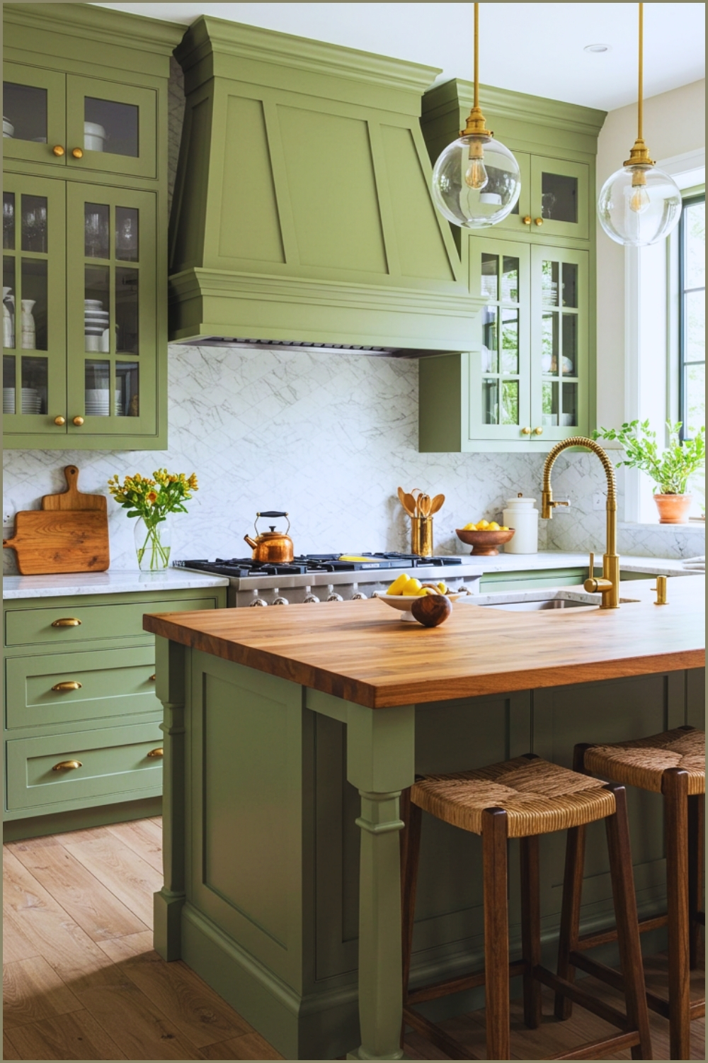 Rustic Modern Farmhouse Kitchen Olive Green Cabinets