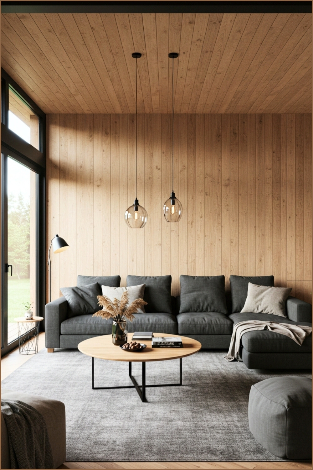 Rustic Modern Living Room Natural Wood Walls And Ceiling