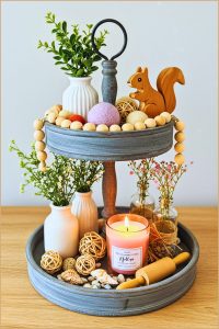 Rustic Tray Greenery White Vases Pink Candle