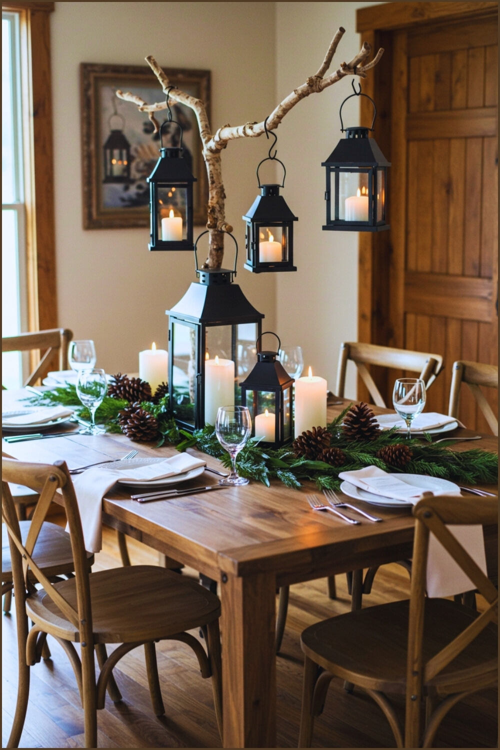 Rustic Wooden Dining Table Styled Greenery