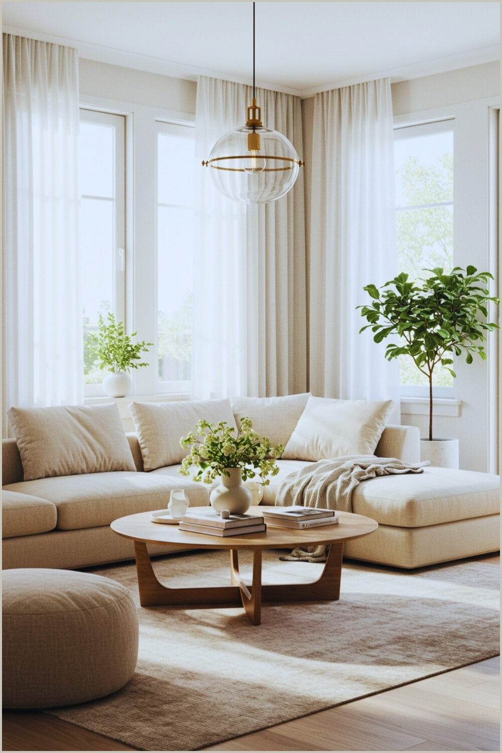 Scandinavian Minimalist Living Room Beige Sectional Sofa