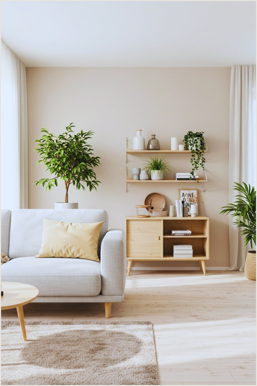 Scandinavian Modern Living Room Beige Walls And Gray Accents