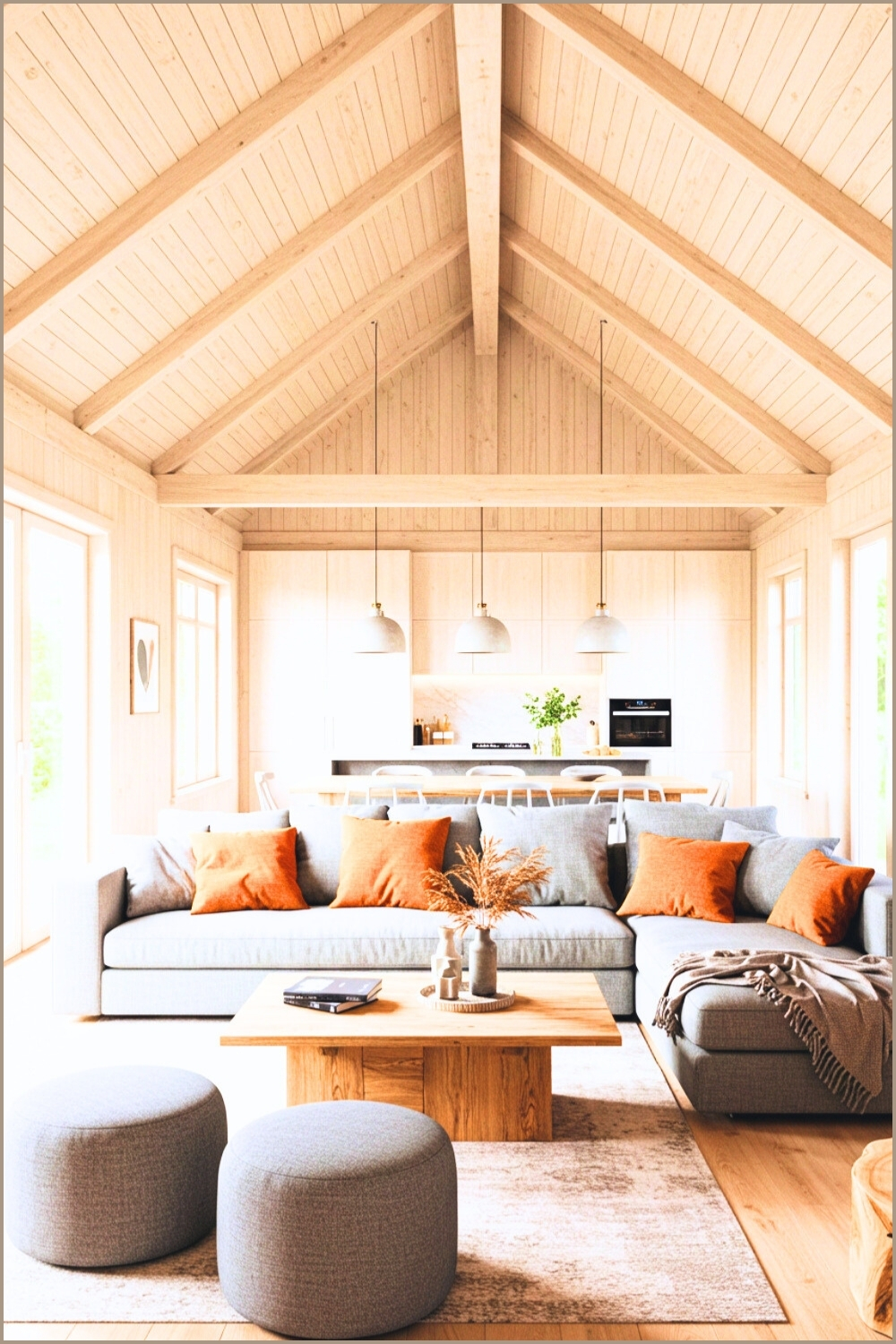 Scandinavian Rustic Living Room Vaulted Ceiling