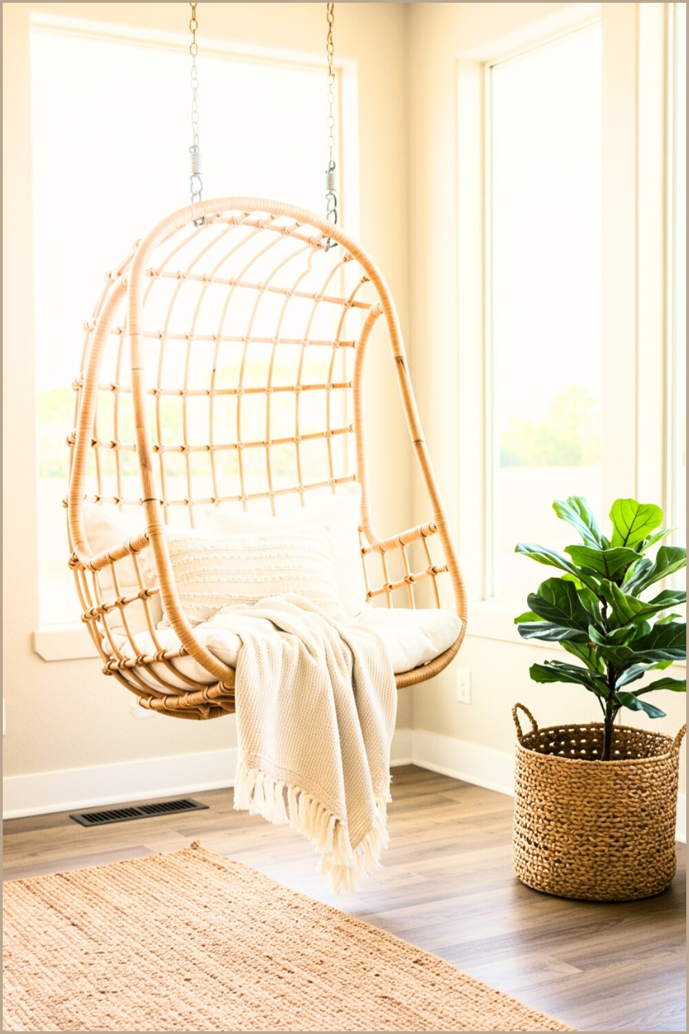 Serene Boho-inspired Corner Rattan Hanging Chair