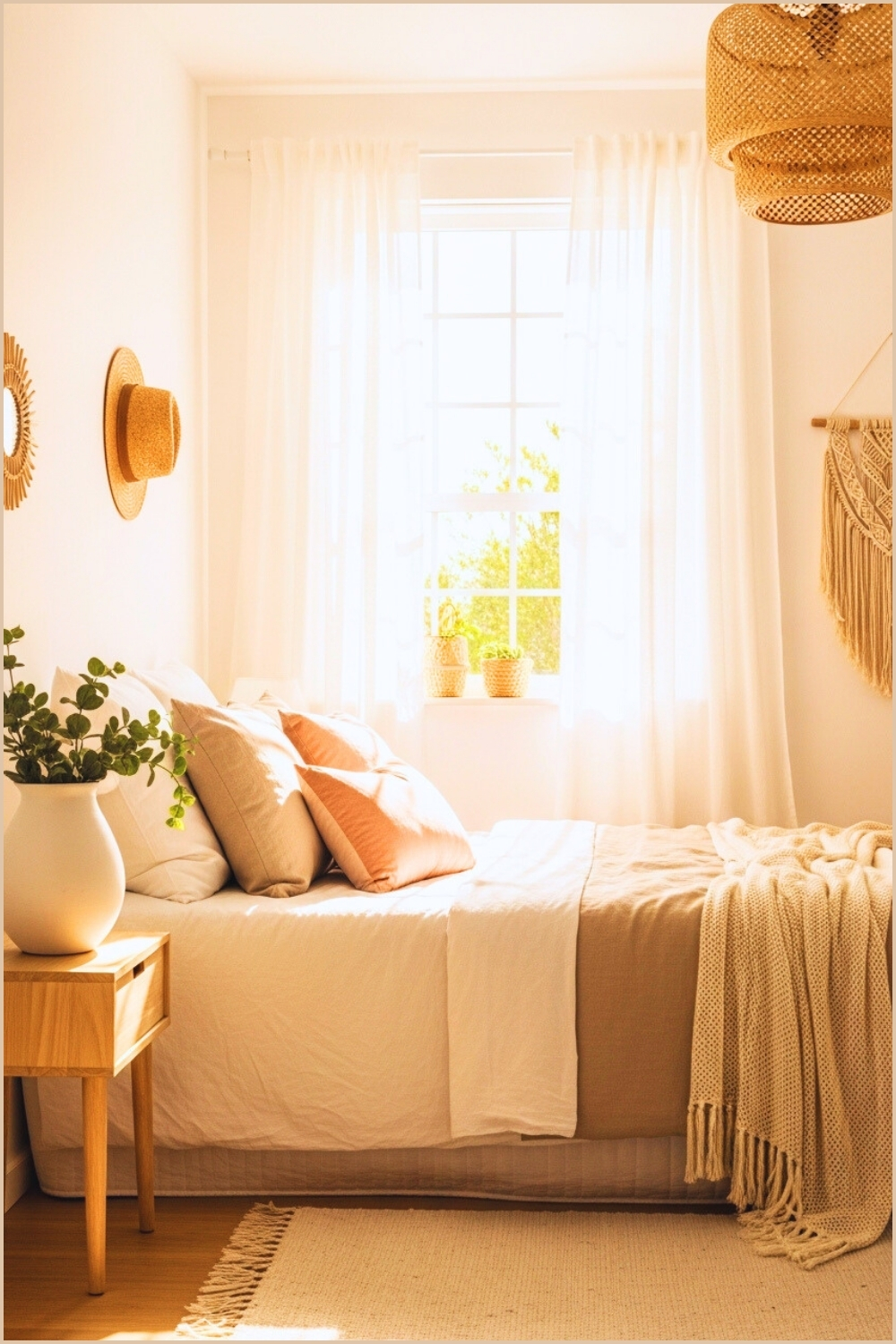 Serene Coastal Bedroom With Soft Neutral Tones White Walls Large Window