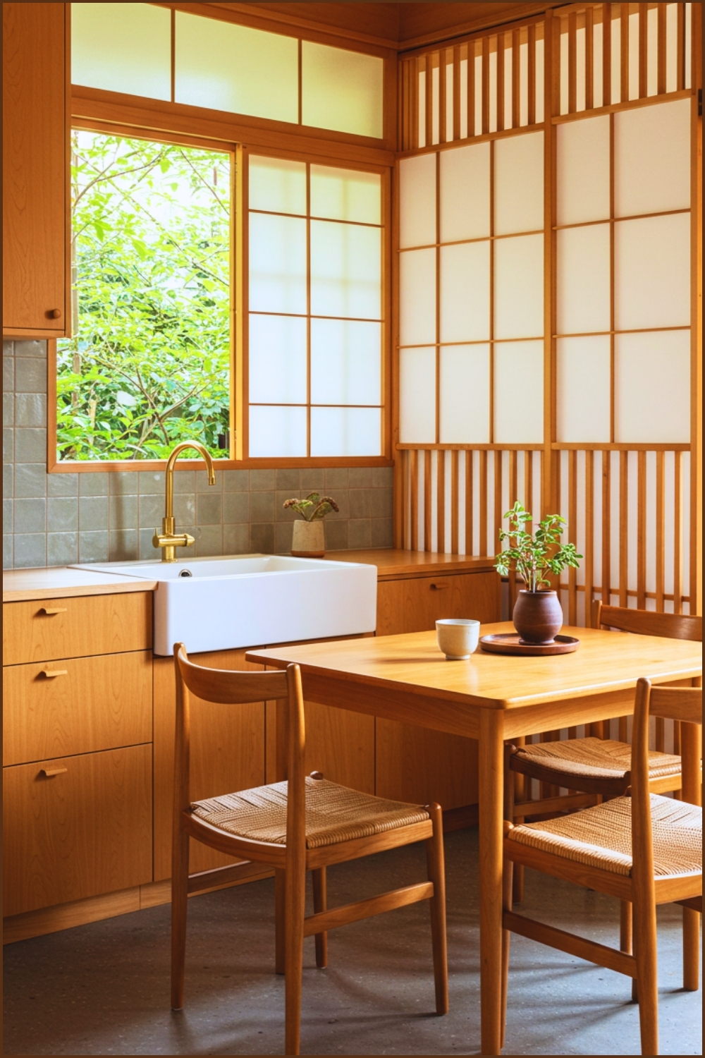 Serene Japandi Dining Nook Honey-toned Wood