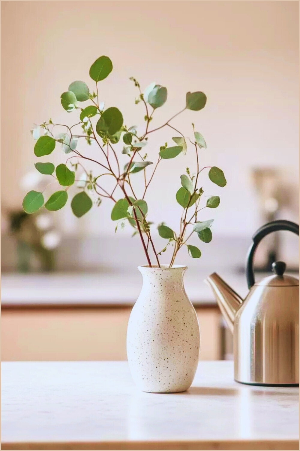 Serene Kitchen Vignette Speckled Stoneware Vase