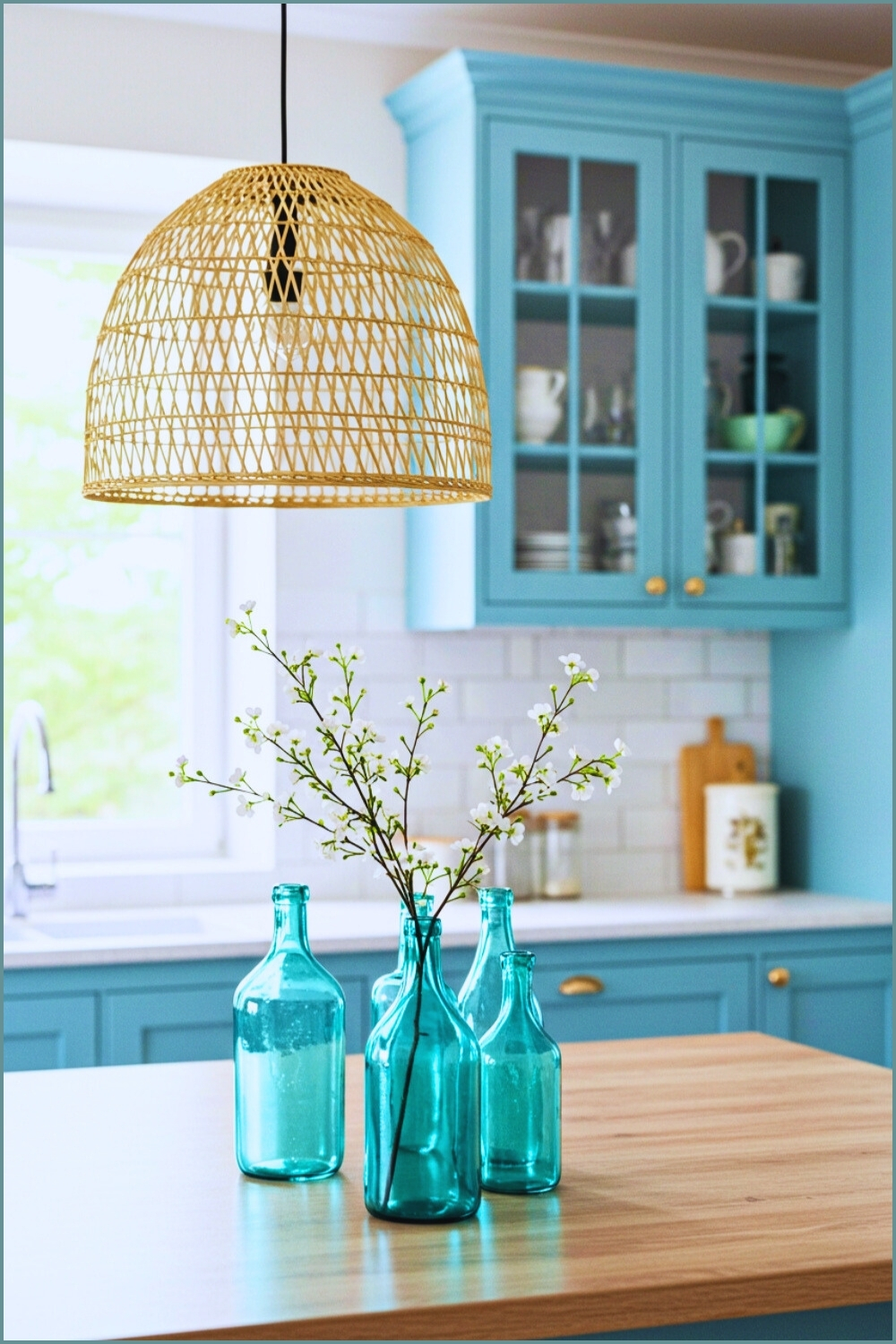 Serene Kitchen Woven Pendant Light Over Island