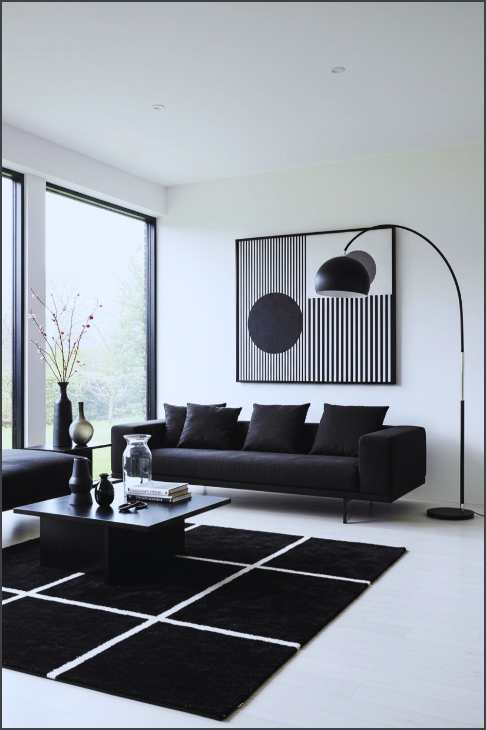 Sleek Minimalist Black White Living Room