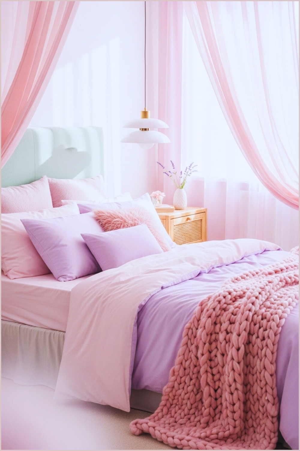 Soft Pastel Bedroom With Light Pink And Lavender Bedding