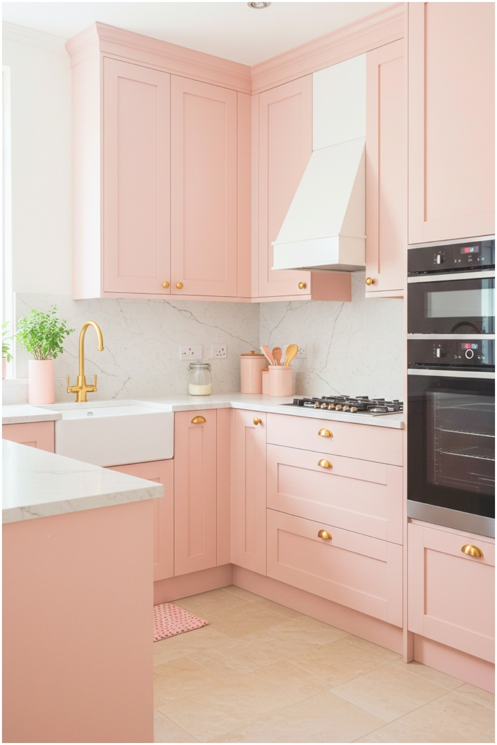 Soft Pink Shaped Kitchen Ceiling