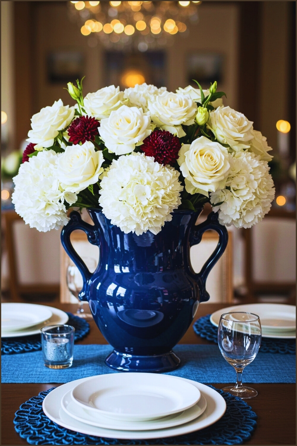 Sophisticated Dining Table A Large Blue Vase