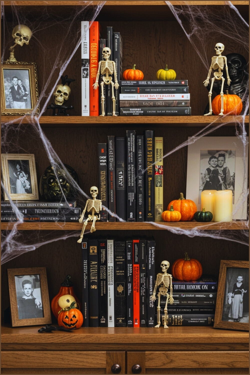 Spooky Halloween Bookshelf Skeleton Figurines