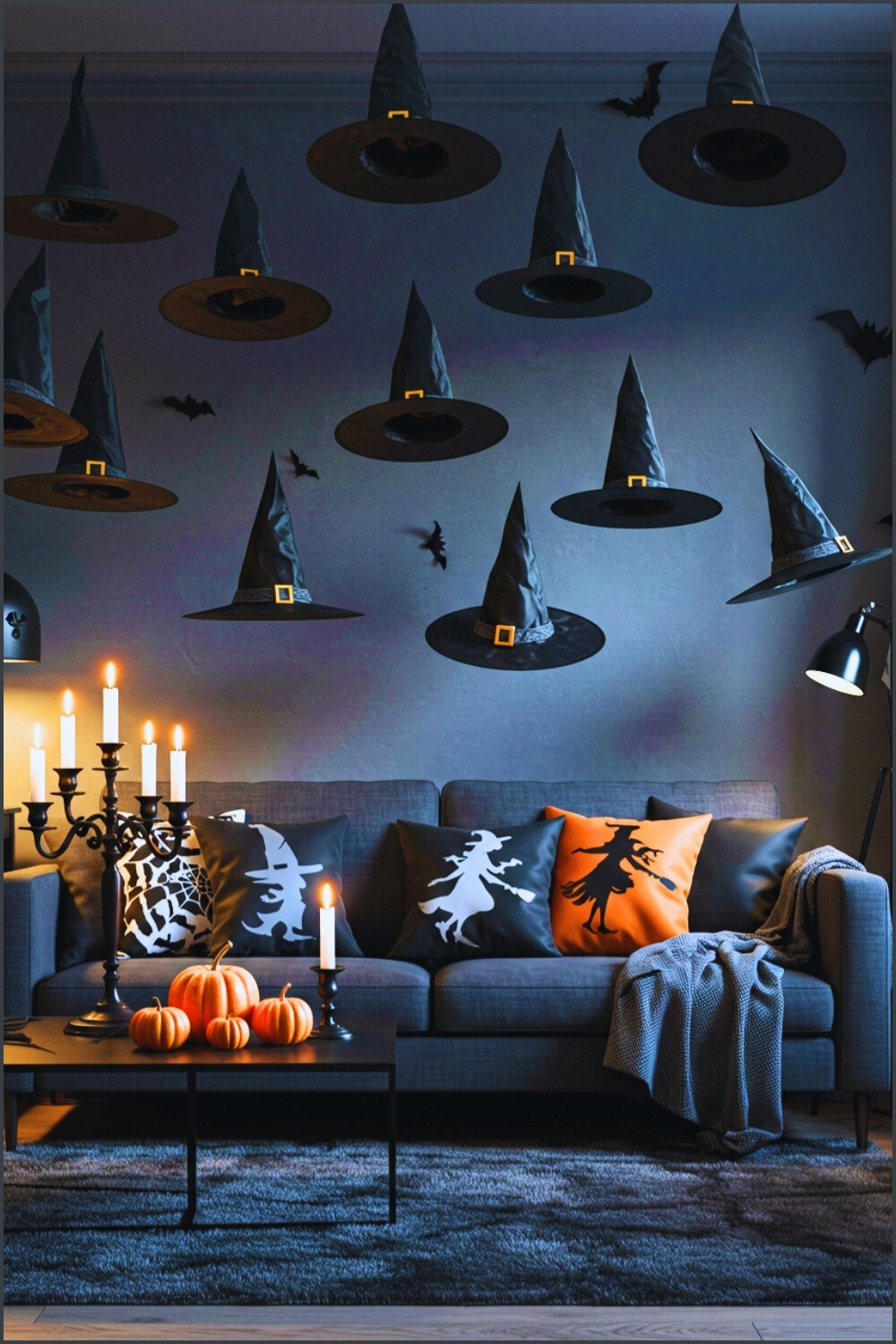 Spooky Halloween Mantel Decor Black Candles (1)