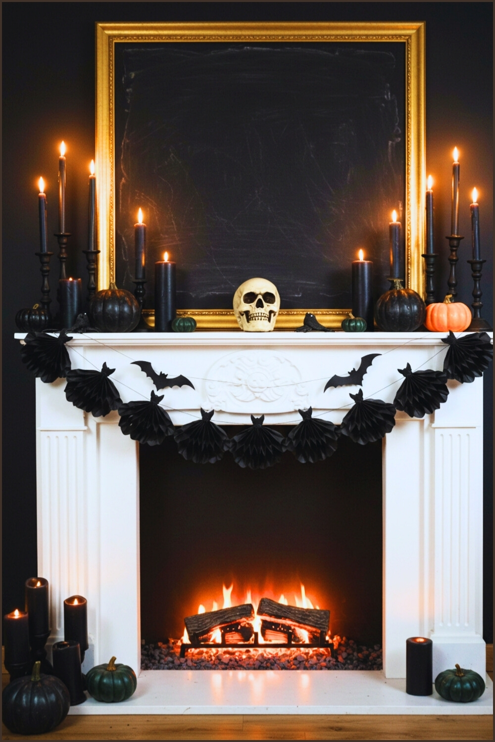 Spooky Halloween Mantel Decor Black Candles