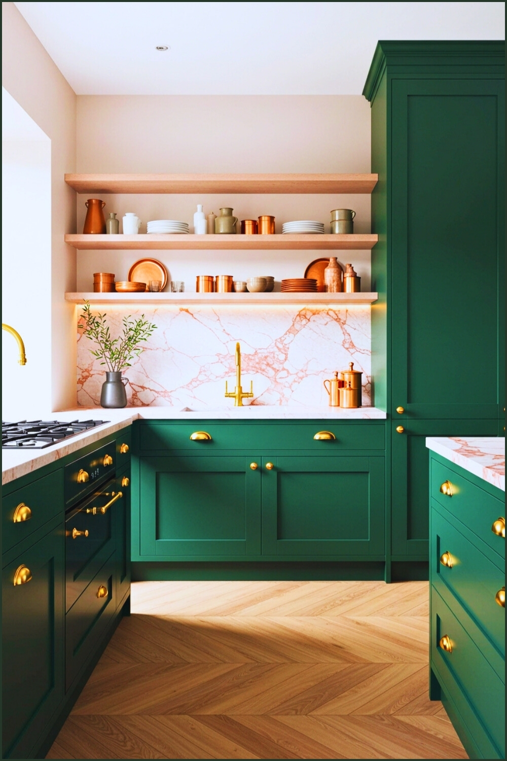 Stunning Green Cabinets Brass Hardware