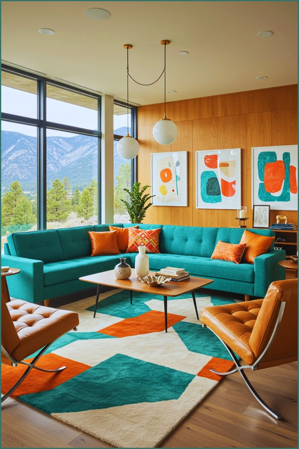 Stylish Modern Living Room Retro Teal And Orange