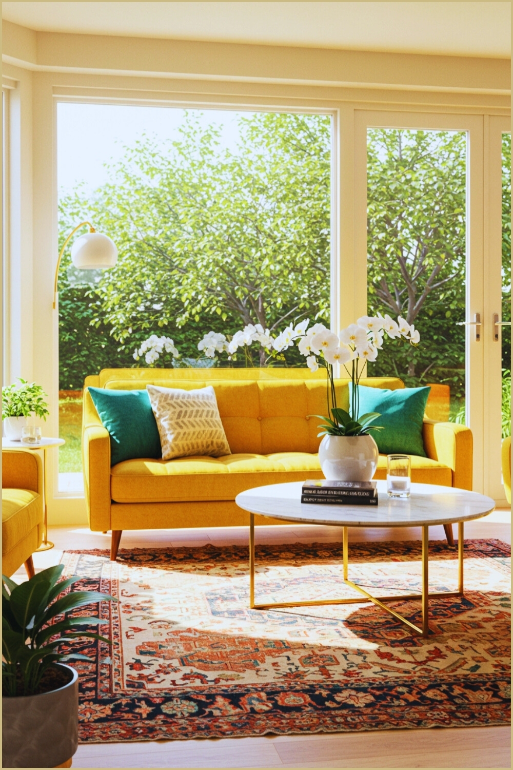 Sunlit Modern Living Room Large Windows Warm Light
