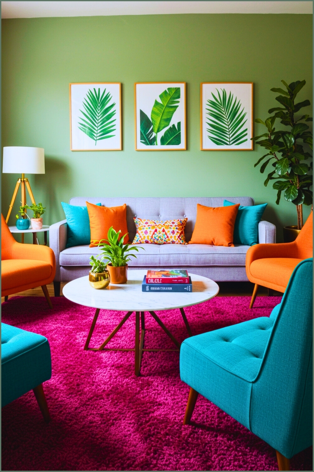 Teal Orange Mid Century Accent Chairs