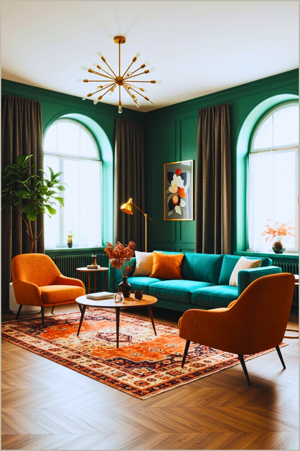 Teal Velvet Sofa Neutral Cushions Burnt Orange Chairs