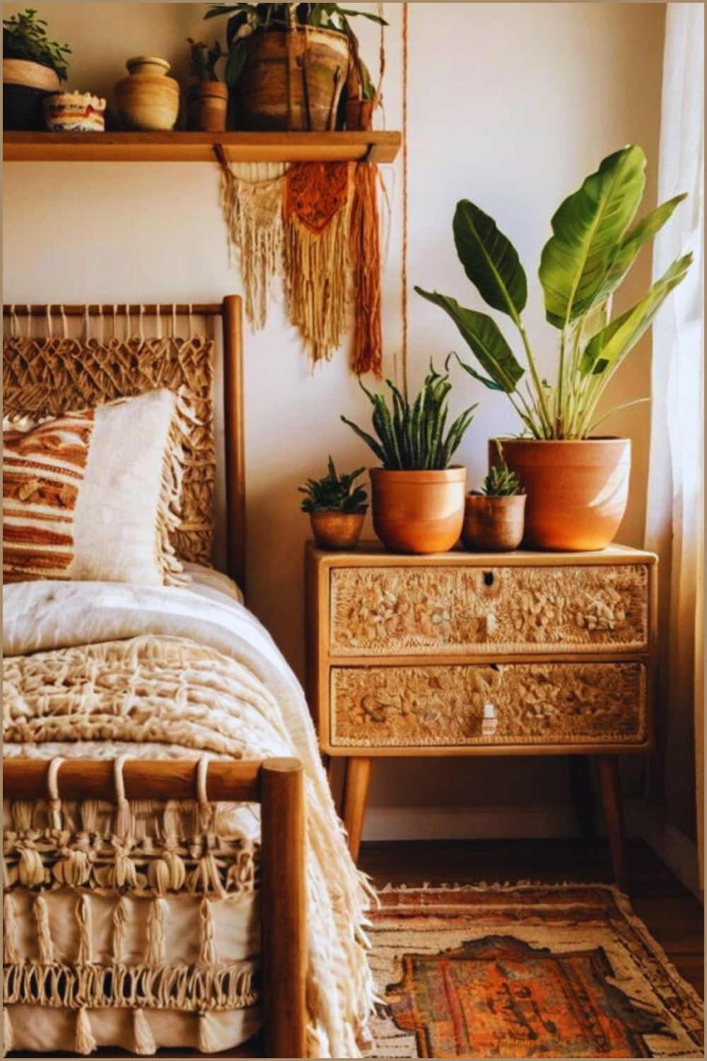 The Bed Styled With Macramé Inspired Bedding And Patterned Pillows