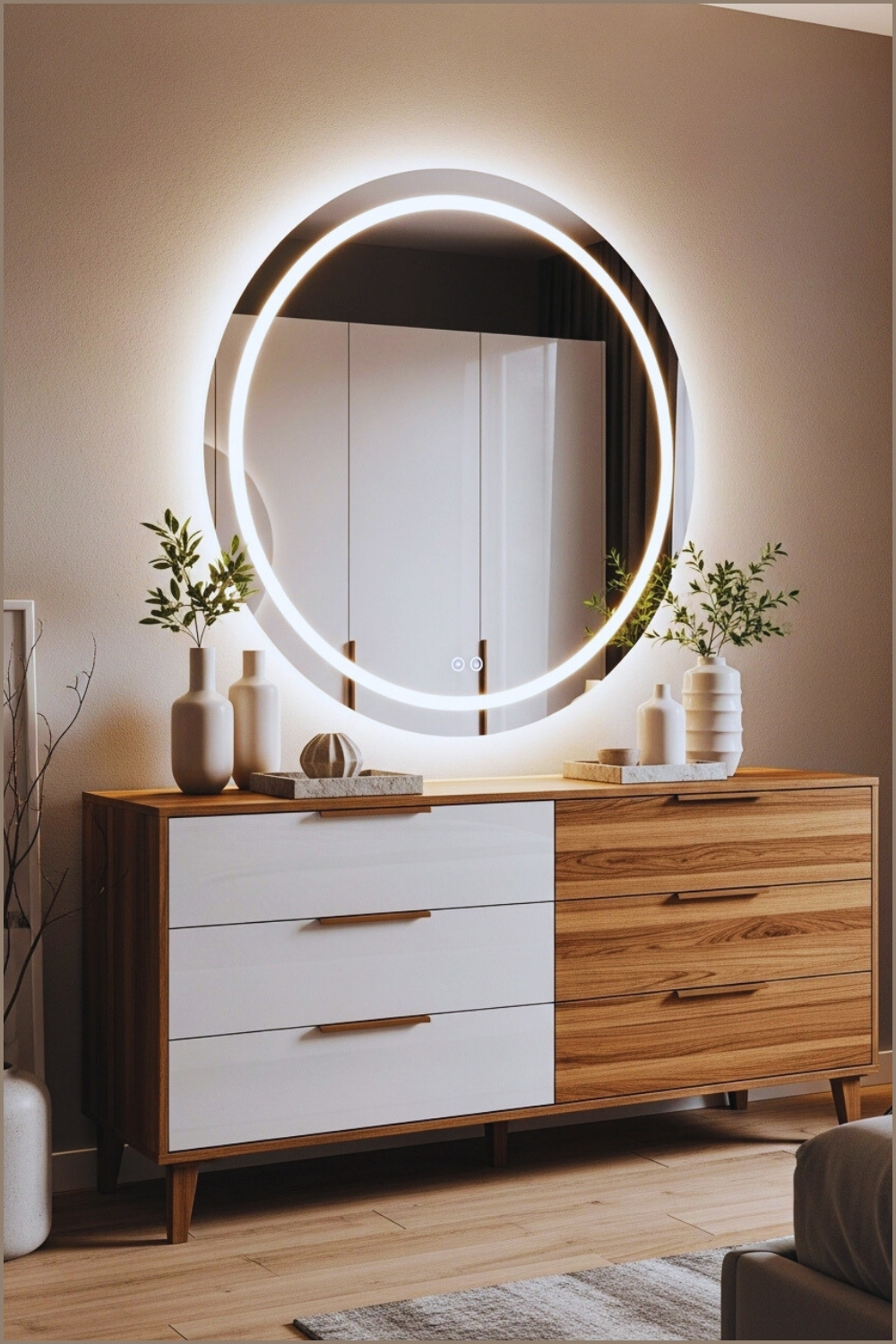 This Bedroom Setup Highlights A Stylish Modern Dresser Paired