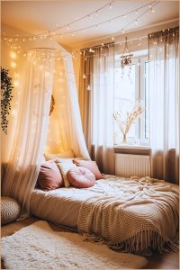 This Dreamy Bedroom Glows With Warmth And Comfort Thanks To The Soft