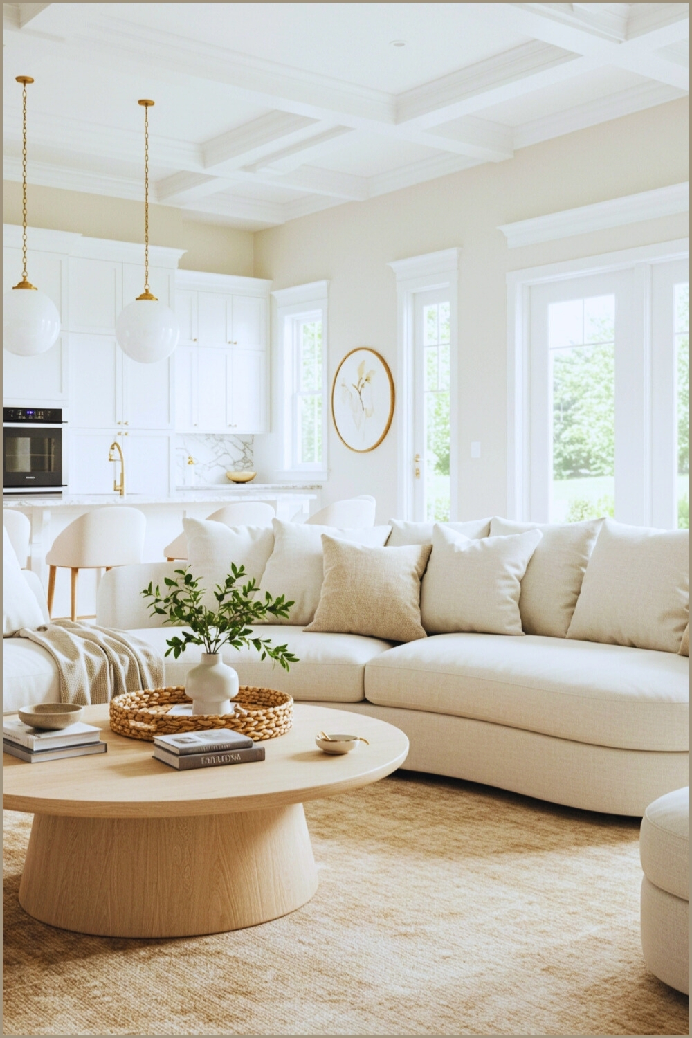 Transitional Living Room Curved White Sectional