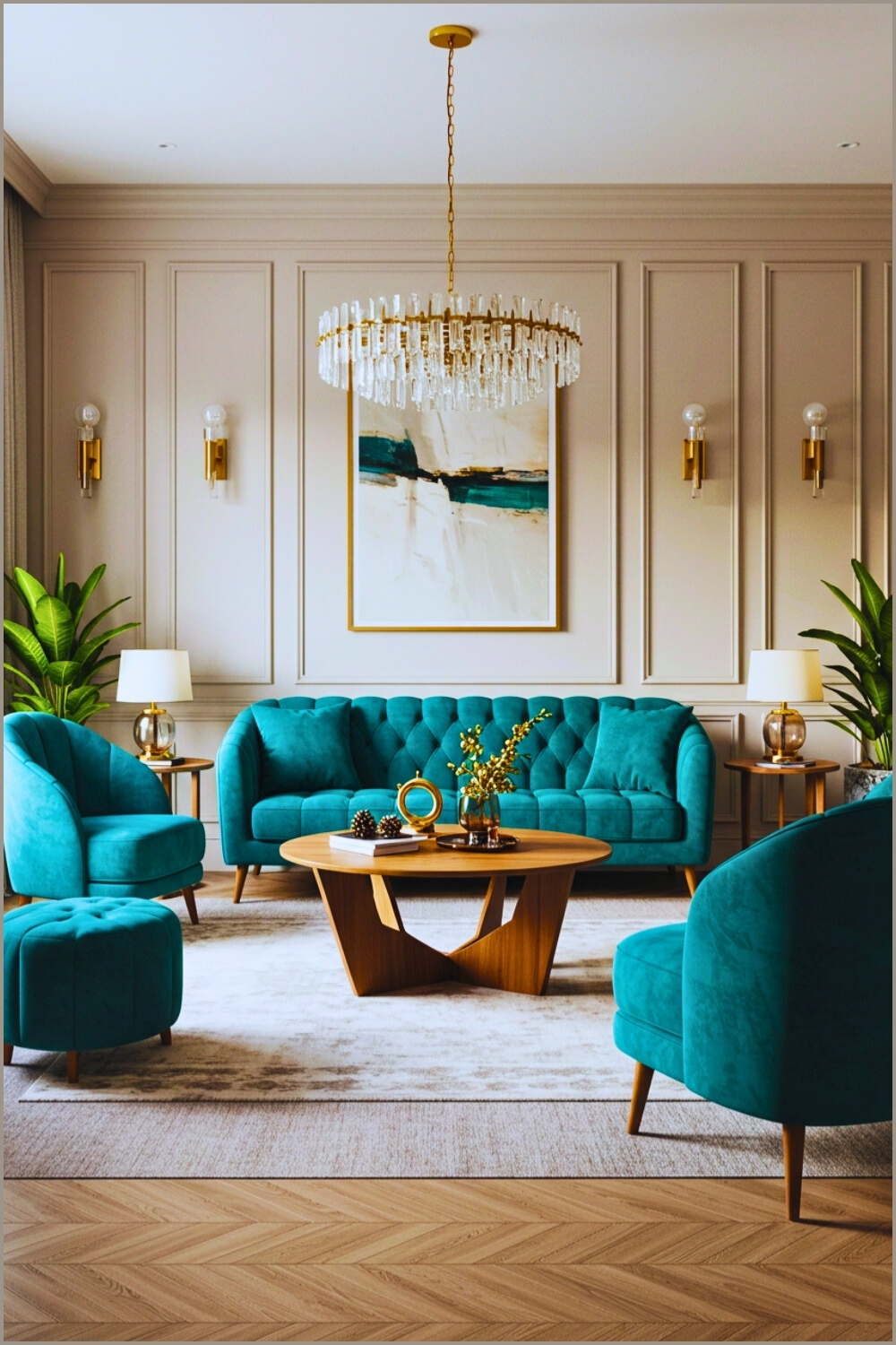 Tufted Teal Velvet Sofa Chairs Wooden Legs