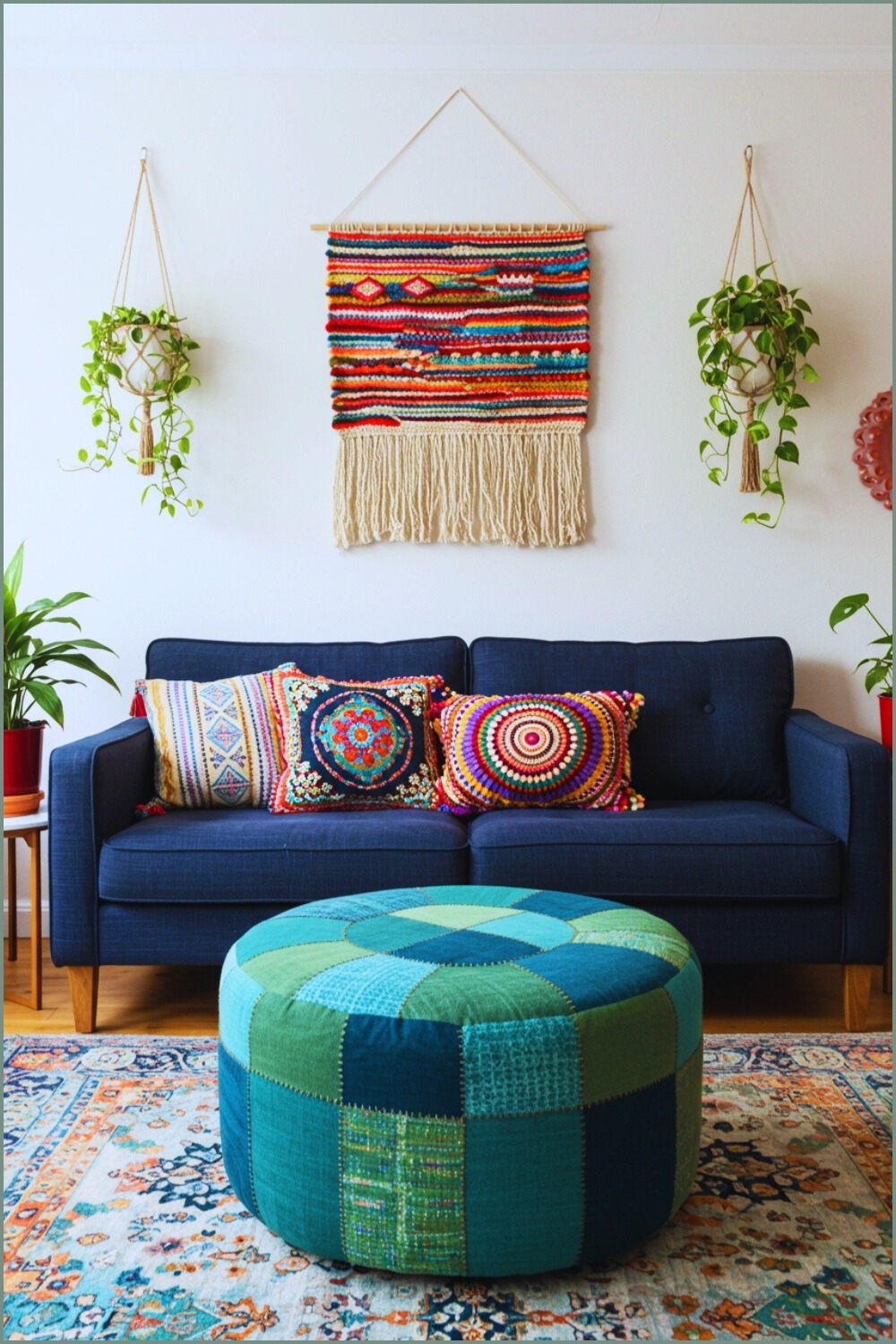 Vibrant Bohemian Living Room Woven Wall Hanging