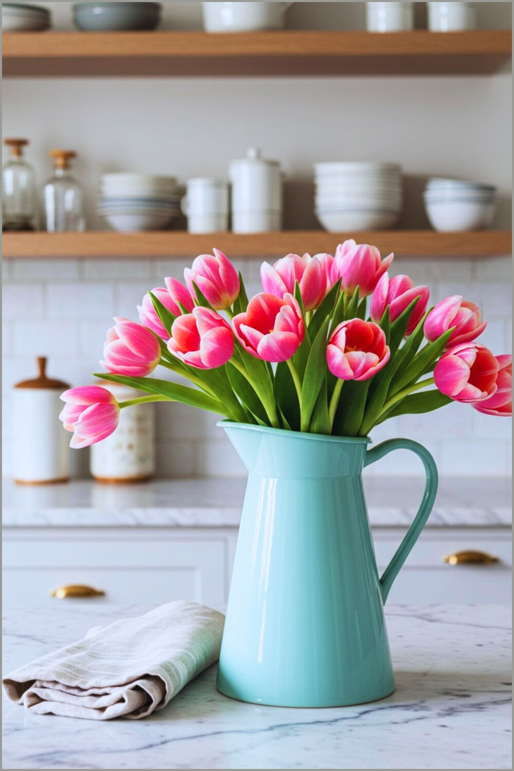 Vibrant Kitchen Blue Ceramic Pitcher Bouquet