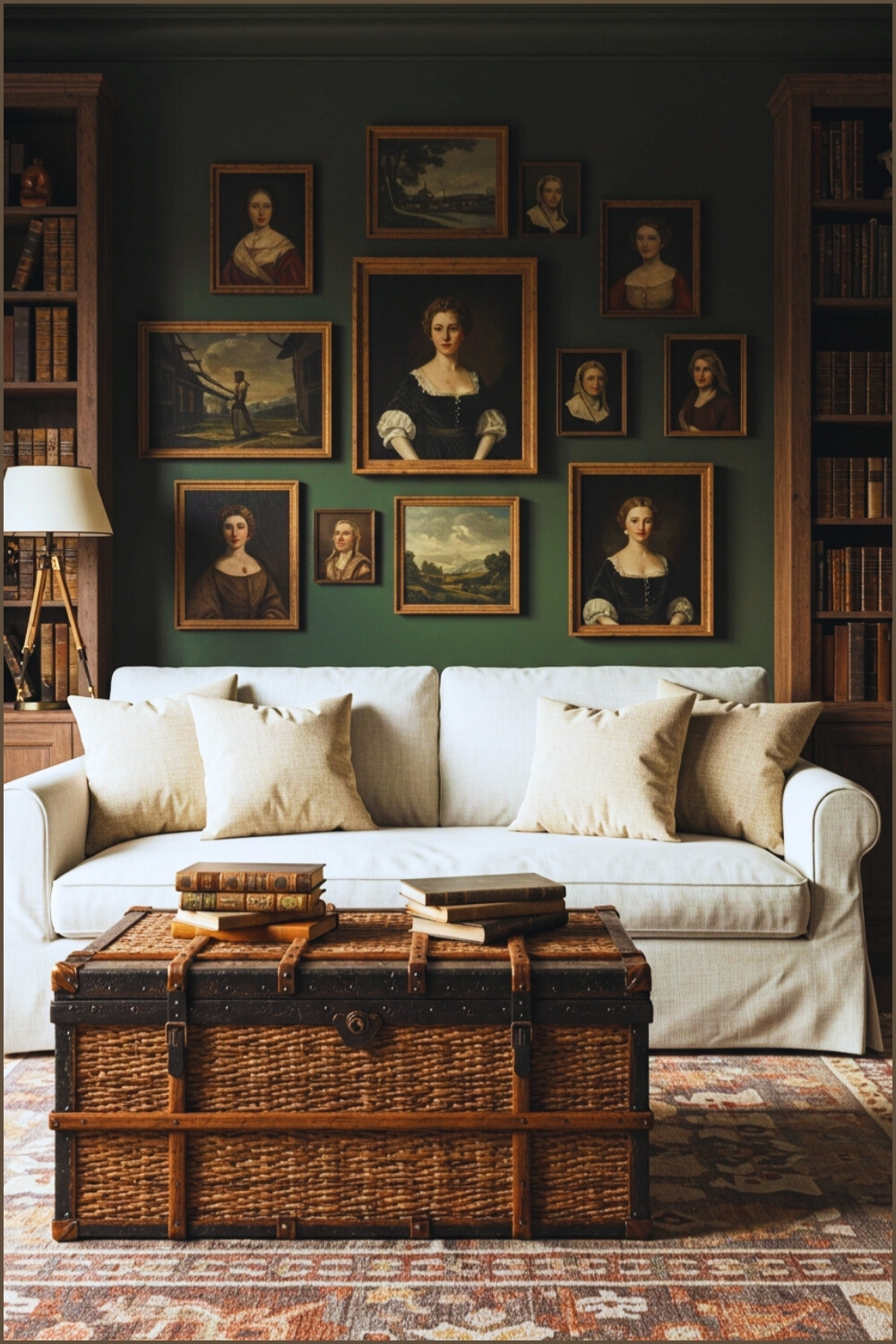Vintage Dark Academia Study White Sofa