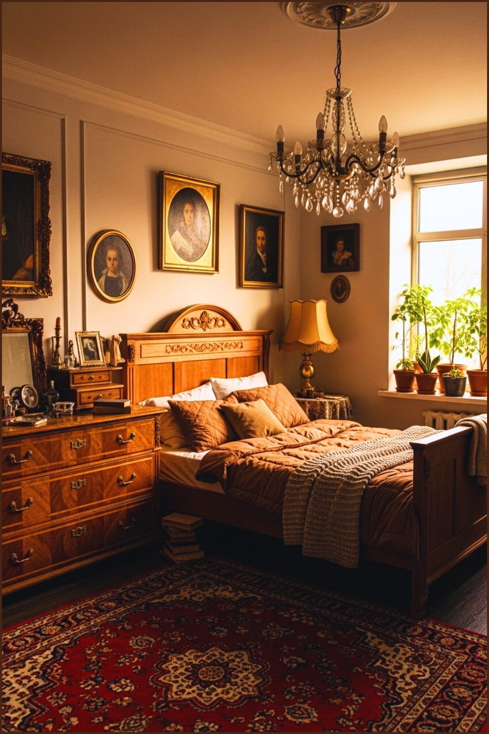 Vintage Eclectic Bedroom With Antique Wooden Furniture