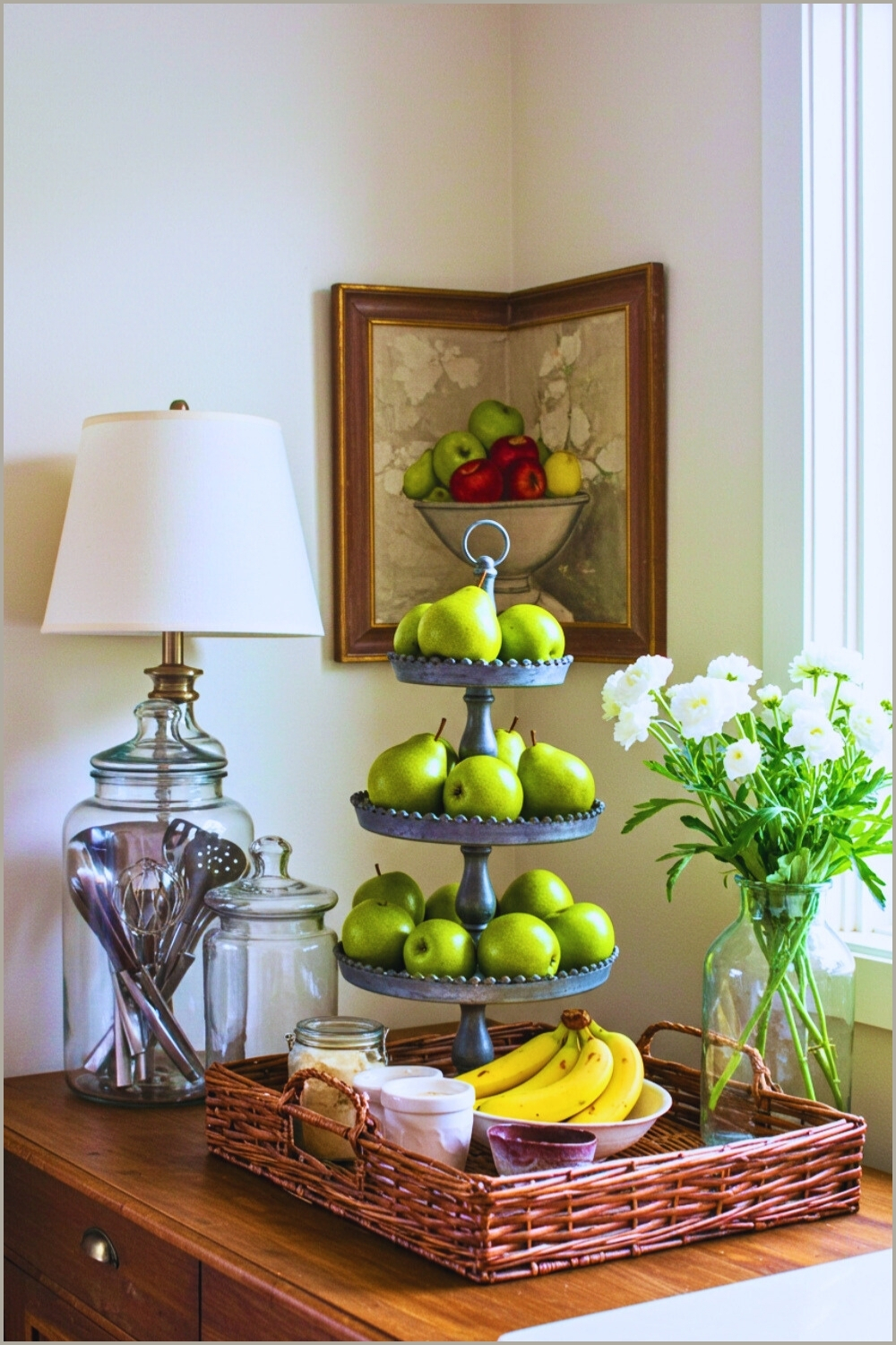 Vintage Kitchen Corner Tiered Stand Pears Bananas