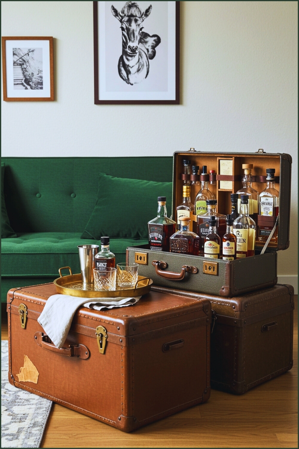 Vintage Travel Trunk As Stylish Home Bar Compartments